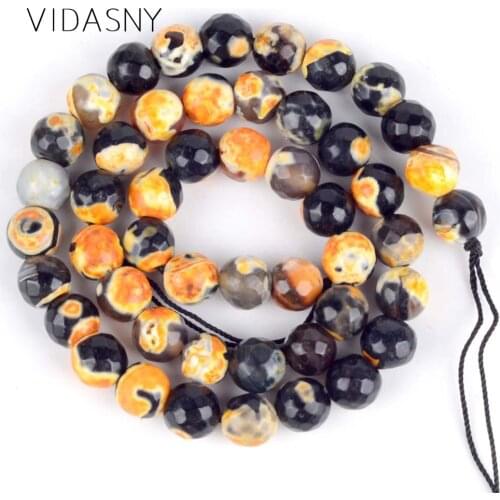 Natural Stone Yellow Faceted Fire Agates Beads For Jewelry Making 8mm Spacer Loose Beads Diy Necklace Bracelet Accessories 15