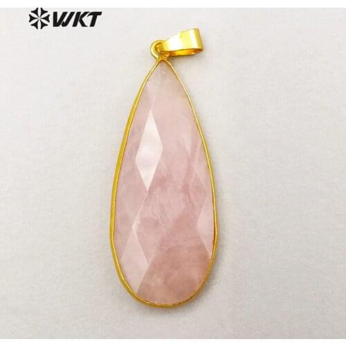 WT-P1348 New Elegant Water Drop Shape Necklaces Pendants Natural Rose Crystal 24K Metal Electroplate Jewelry Making