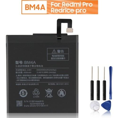 Xiao Mi Original BM4A Battery For XiaoMi Red mi Pro Redrice pro BM4A Genuine Replacement Phone Battery 4050mAh With Free Tools