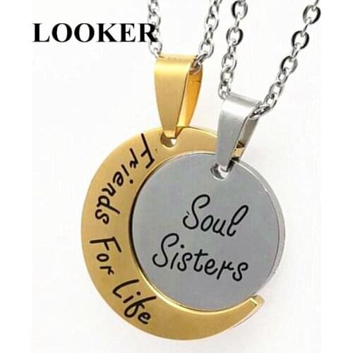 Soul Sisters Friends For Life BFF Necklaces Round Curved Moon Statement Necklace Christmas Gift For Sister Bestfriend Jewelry