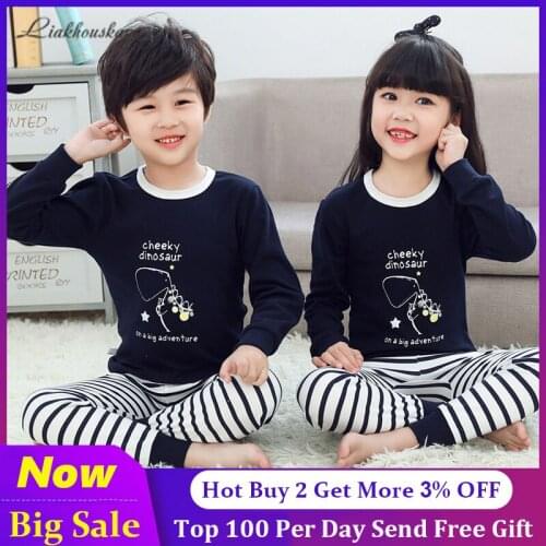 100-160cm Kids Pajamas Sets Cotton Boys Sleepwear Suit Autumn Girls Pajamas Long Sleeve Pijamas Tops+Pants 2pcs Children Clothes