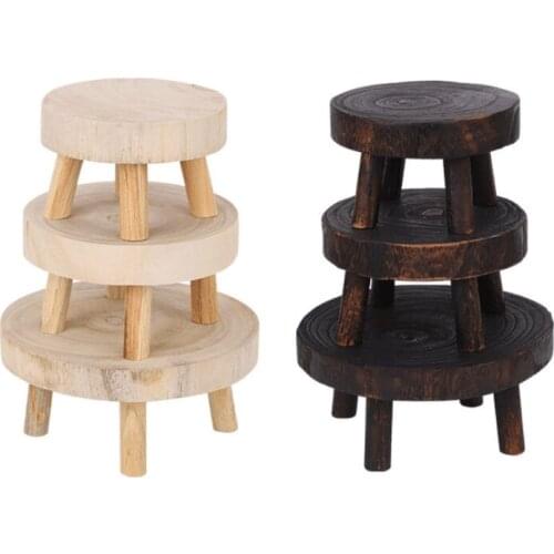 Printed Solid Wood Stool Flower Pot Stand Round Bench Plant and Succulent Flowerpot Base Holder Display Stand Stool Home