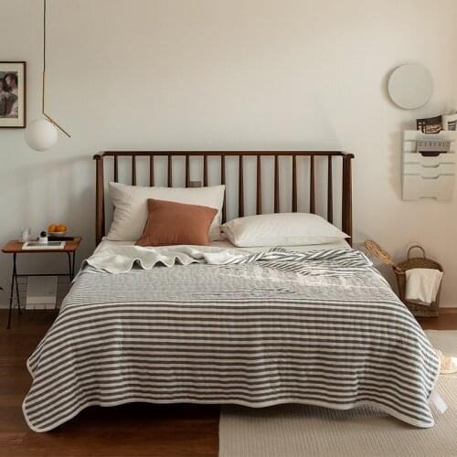 Stripe Knitted Cotton Summer Quilt Bedspread Soft Comforter Quilted Blanket Japanese Patchwork Sofa Bed Cover Coverlet Colcha