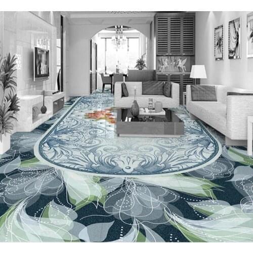 Custom home improvement 3D pvc floor wallpapers for living room bedroom bathroom Blue flower floor mural wallpaper self adhesive