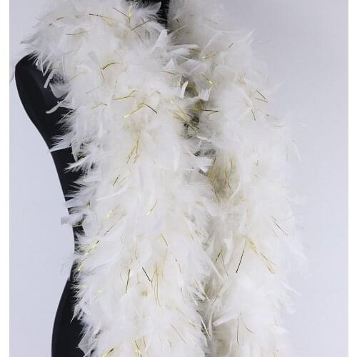 2yard Natural Turkey Feather Boa with Gold Silk Holiday Clothing Sewing Accessory Decorative feathers Shawl craft Wholesale