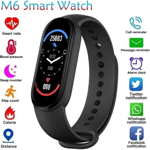 M6 Smart Watch Bracelet Heart Rate Blood Pressure Monitor Fitness Color Screen IP67 Waterproof For Mi Band 6 2021 Smartwatch