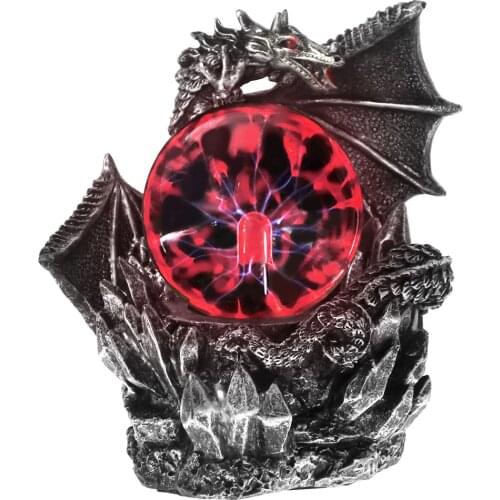Medieval Dragon Resin Statue Dark Dragons Guardian Halloween Touch Responsive Electric Plasma Gazing Ball Gothic Orb Lighting
