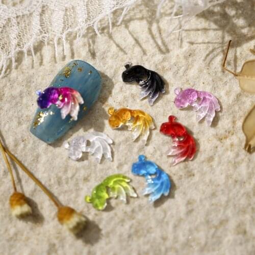 10Pcs/Pack Nail Rhinestone Crystal Gradient Goldfish 3D Resin Nail Art Decoration Charm Jewelry Gem Manicure Decals Ornaments