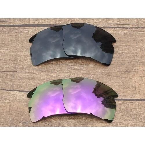 Vonxyz 2 Pairs Stealth Black & Violet Mirror Polarized Replacement Lenses for-Oakley Flak 2.0 XL Frame