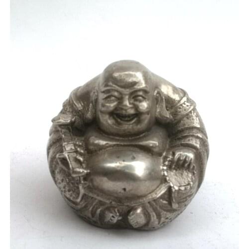 YIZHU CULTUER ART Collection Old Chinese Tibet Silver Carving Happy Maitreya Buddha Family Decoration Gift