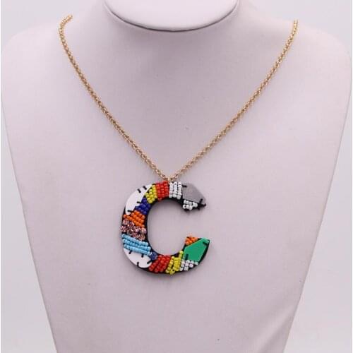 Gold Multicolor Letter Pendant Necklace for Woman Bohemian Long Necklace Costume Accessories Jewelry