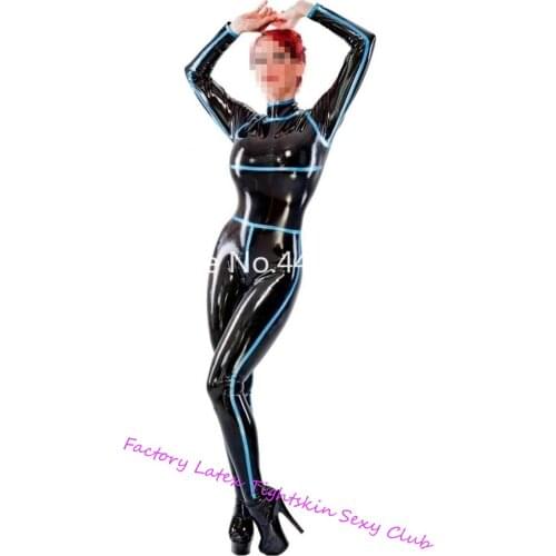 100% Nature Handmade Latex Catsuit With Seamed Trim Latex Body suit with Sock Sexy Costumes Tights for Woman Custom Made