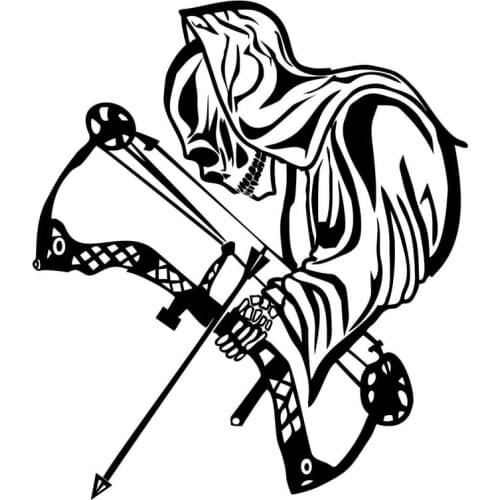 15.4*17.7CM Funny Car Stickers Death Bow Hunting Personalized Motorcycle Vinyl Decals Black/Sliver C7-1341