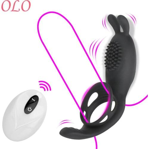 OLO 9 Frequency 2 in 1 Vibrating Penis Ring Male Delay Ejaculation Remote Control G-Spot Clitoris Stimulation Sex Toys for Man