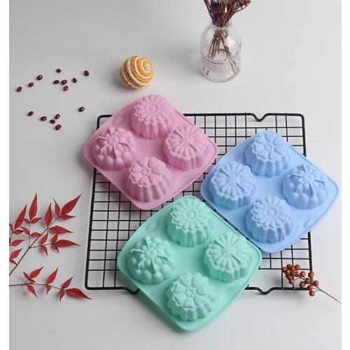 4-Different Flower-Shaped Silicone Cake Molds Handmade Soap 3D Cupcake Bakeware Baking Tools Kitchen Accessories