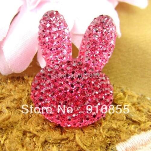 Free shipping! 50pcs/lot 35*25mm red rose long-eared rabbit head shape flatback Resin rhinestone for DIY decoration