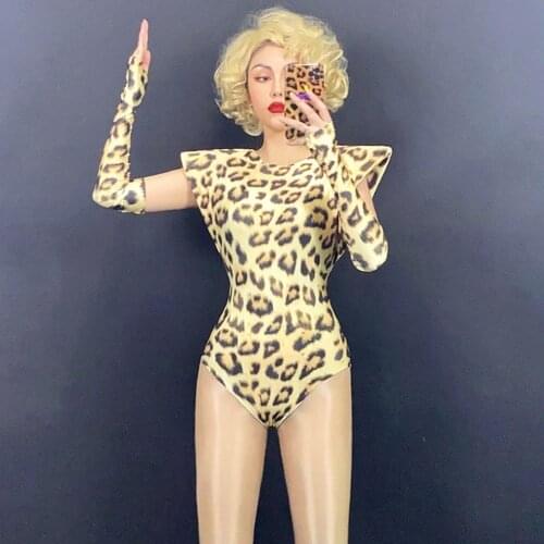 New Leopard Print Bodysuit Women Sexy Singer Dancer Performance Show Stage Wear Jazz Dance Costume Birthday Party Club Outfit