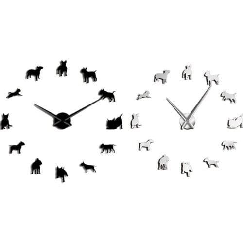 Bull Terrier Dog Wall Art Diy Large Wall Clock Dog Breed Pug Big Needle Clock Watch Pet Shop Decor Gift for Bull Terrier Lovers