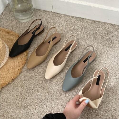 Bailamos 2021 Spring Women Flat Heel Slingback Sandals Slip On Shallow Mules Shoes Pointed Toe Female Office Lady Work Shoes