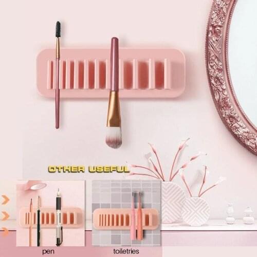 Stick And Store Makeup Brush Storage Bracket Pen Organizer Bedroom Bathroom Wall Easy Installation Storage Racks