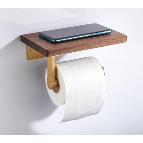 SARIHOSY Bathroom Toilet Paper Holder Rolling Paper with Phone Shelf Wall Mount Toilet Paper Storage Walnut Vintage Tissue Rack