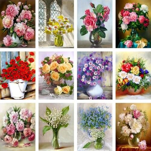 GATYZTORY Oil Painting By Numbers Flowers On Canvas With Frame Handmade Drawing Paints For Adults Picture Coloring By Number Hom