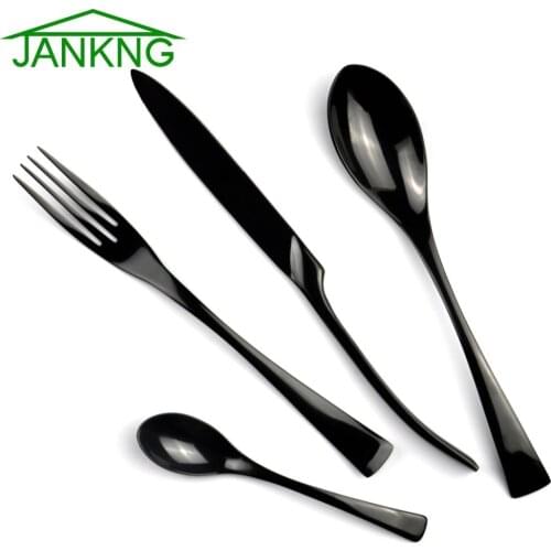 JANKNG 24 Pcs/Lot Black Western Food Stainless Steel Cutlery Set Tableware Sets Fork Steak Knife TeaSpoon Dinnerware Set for 6