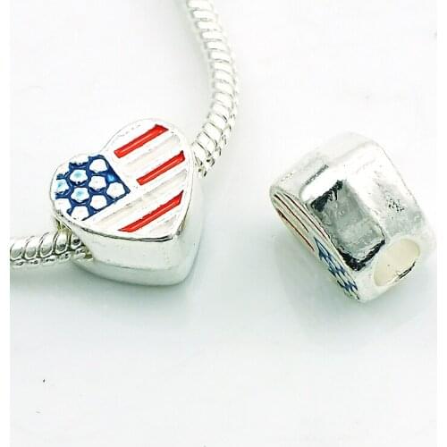 JINGLANG Free Shipping Brand New Fashion Silver Plated Big Hole Flag Heart Alloy Beads DIY Bracelets Accessories Jewelry