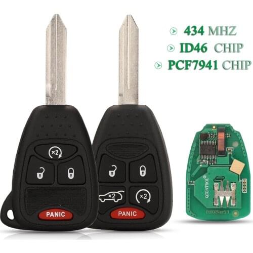 Bilchave 4/5 Buttons Smart Remote Car Key 434MHZ ID46 PCF7941 Chip Fob For Jeep/Chrysler/Dodg 300 200 Uncut Blade Replacement