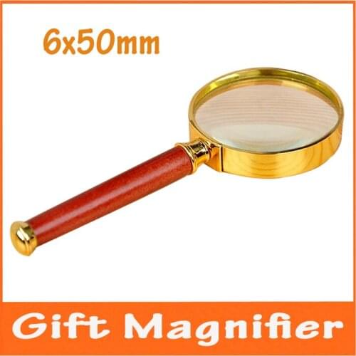 6x50mm Pocket Gift for Children Straight Reading Glass Handheld Magnifier Eye Aid Tool Loupe with Golden Frame for Reading