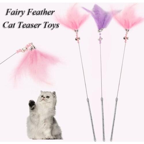 Colorful Funny Bell Feather Cat Teaser Cat Stick Kitten Toys Cat Toys Teaser Wand Pet Cat Supplies Fairy Feather Interactive Toy