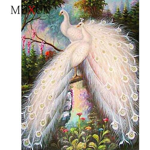 Full Square / Round Diamond Embroidery Pattern Cross Stitch White Peacock Diamond Painting Diy Mosaic Gift Home Decoration Ep095