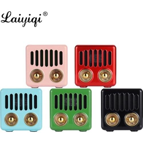 Laiyiqi Retro design Mini Speaker Lanyard knob Bluetooth Electroplate metal texture FM radio portable pocket caixa de som bocina