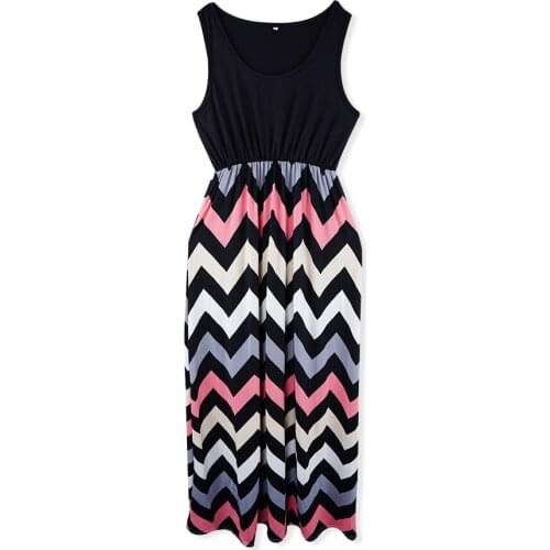 Summer Casual Wave pattern Women Long Sleeve Sleeveless Fashion Loose High Street Female Dresses High Waist Dress Robes