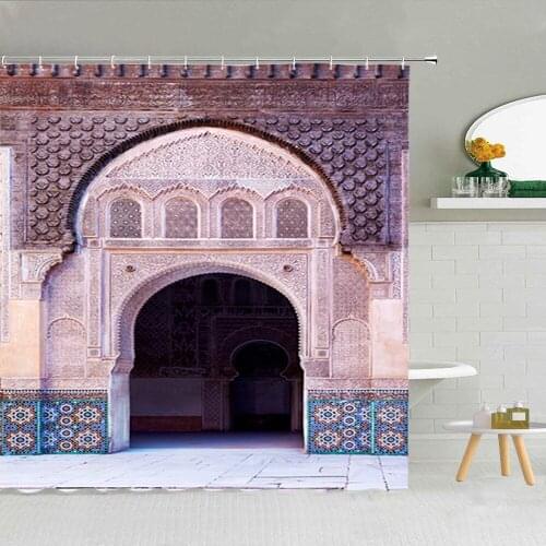 Moroccan Arches Shower Curtain Retro Door Mediterranean Historical Architecture Scenery Bathroom Supplies With Hook Home Decor