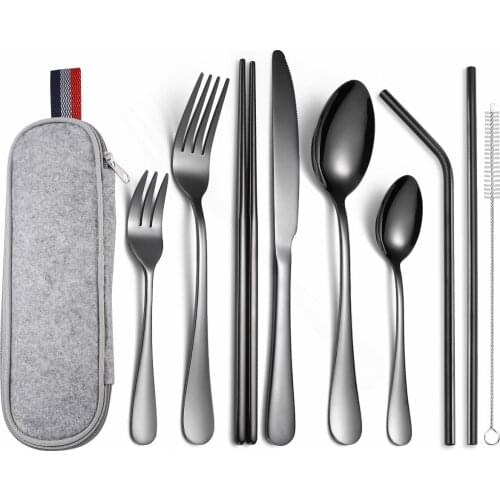 Stainless Steel Tableware Black Fork Spoon Knife Dinner Set Outdoor Travel Picnic Portable Dinnerware Set with Box Dropshipping