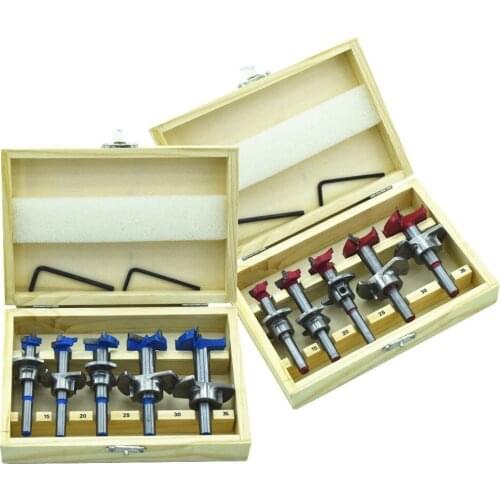 Depth Adjustable Forstner Drill Bits Set 10-35mm 5PCS Flat Wing Drilling Hole Hinge Cemented Carbide Carbon Drill Punching Bit