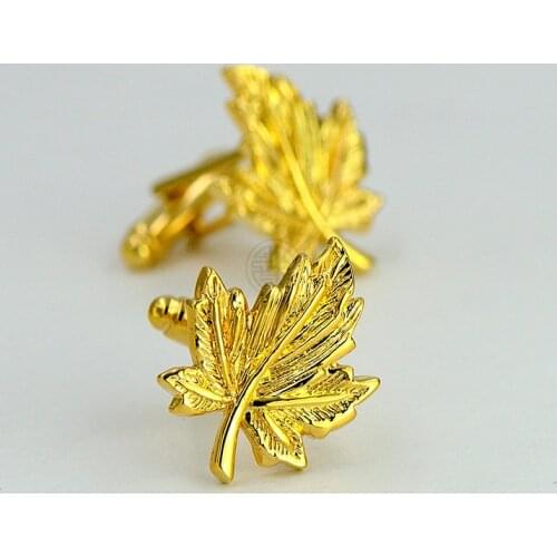 New Arrival Men Fashion Cuff Links Wholesale&retail Brass Material Novelty Gold-color Leaf Design