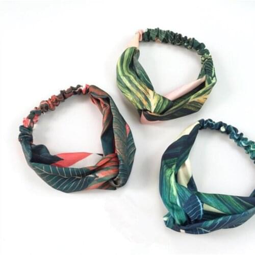 Hair band tropical Vintage Tropical Plants Headband Leaves Flowers Hair Band For Women Hair Accessories Knotted Cross Head Wrap