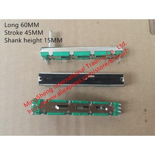 Original new 100% mixer fader straight sliding volume potentiometer B10K long stroke 45MM 60MM 15MM dual channel high handle