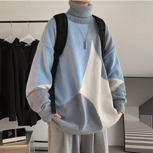 Autumn Winter sweater men women Korean patchwork couple thick pullover turtleneck sweaters student Loose warm casual coats