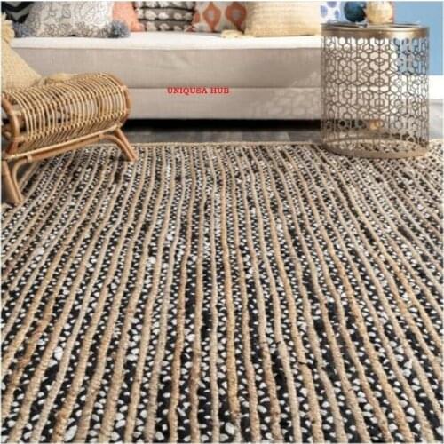 Handmade Braided Jute Rug Cotton Reversible Rug Rustic Look Rug and Carpets for Home Living Room