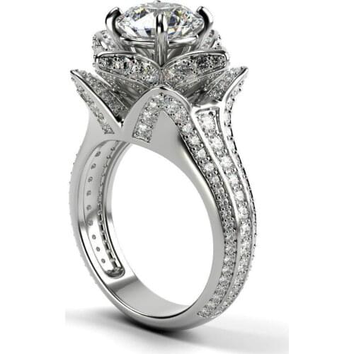 Luxury Female White Crystal Stone Ring Charm Round Zircon Wedding Rings For Women Promise Silver Color Flower Engagement Ring