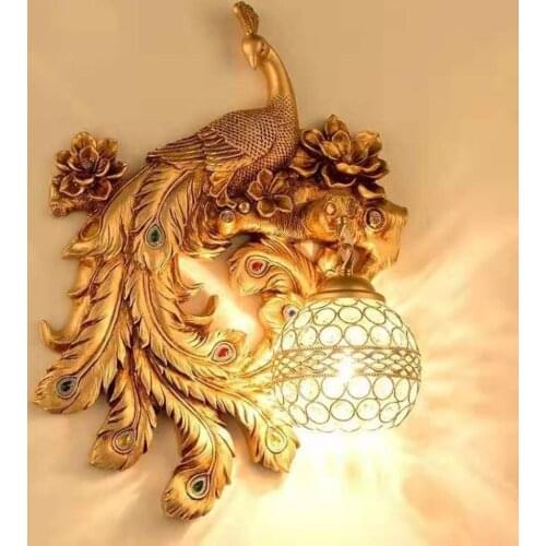 Nordic Luxury LED Wall Lights for Home Stair Bedroom Decor Peacock Crystal Lampshade Wall Lamp Bedside Kitchen Wall Sconce Lamp