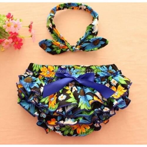 Newborn Baby bloomers floral Baby girls shorts+Headband clothes sets baby diaper covers infant shorts ruffles bloomers