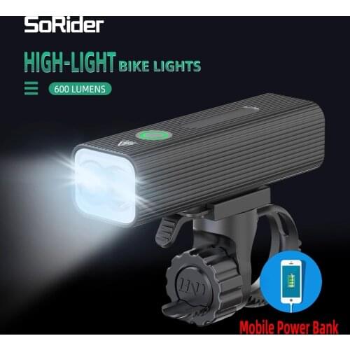 SoRider Bike Light 600 Lumens Bicycle High Brightness Multi-Function USB Rechargeable Road MTB Cycling Safety Front Lights