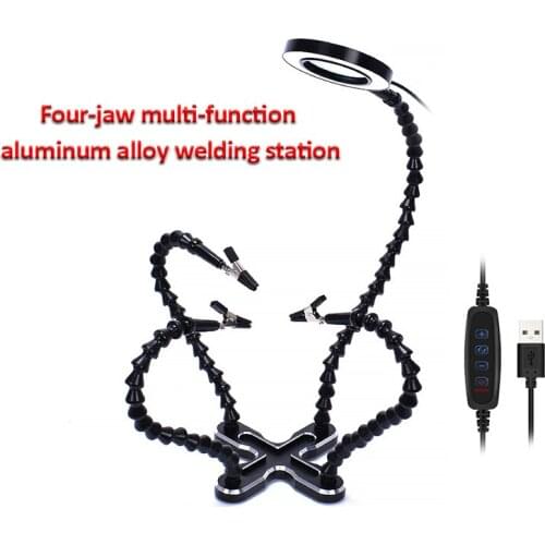 Welding Station with 3X USB 10W LED Magnifier PCB Soldering Iron Holder Tool Workshop Third Helping Hand 4pc Flexible Arms