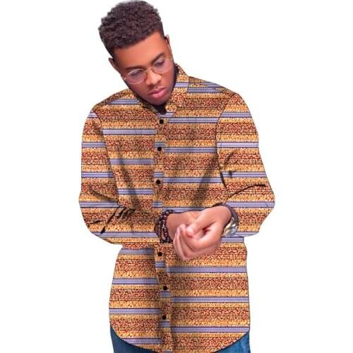 High Quality Wax Print Shirts Long sleeve Mens Dashiki Tops Custom Made Modern Design African Wedding Clothes