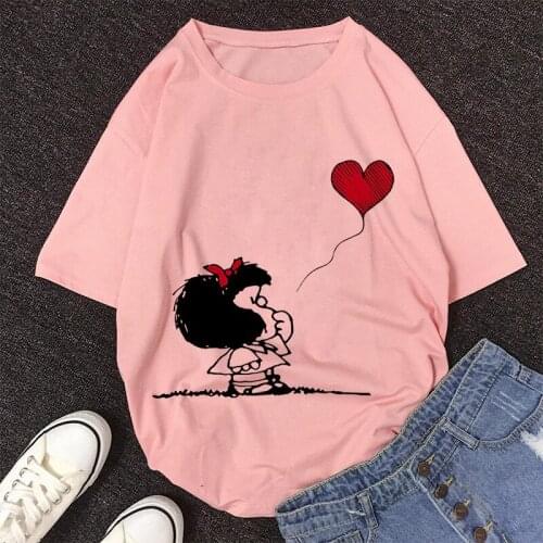 2020 New Summer Fashion Female Pink Tops Mafalda Cute Graphic Print T-shirt Women Harajuku Aesthetic White Tops Kawaii Tshirt