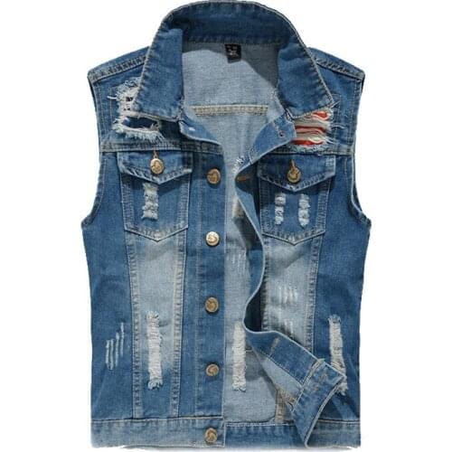 2019 Brand Hip Hop Sleeveless Jacket Summer Ripped Mens Denim Vest Male Tank Top Washed Jeans Waistcoat Man Cowboy 5XL